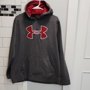 Under Armour Men’s Charcoal Gray Crewneck Hoodie with Red Logo